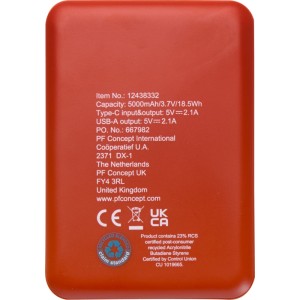 Asama jrahasznostott manyag powerbank, 5000 mAh, tgla (powerbank)