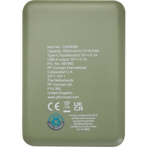 Asama jrahasznostott manyag powerbank, 5000 mAh, zld (powerbank)