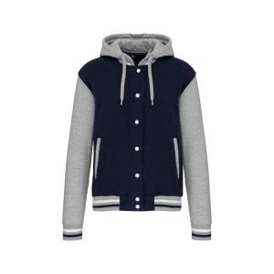 Kariban Uniszex kapucnis pul�ver, Navy/Oxford Grey/Whi (pul�ver)