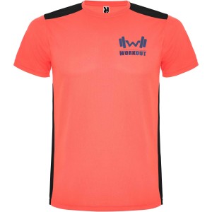 Roly Detroit r�vid ujj� uniszex sportp�l�, Fluor Coral, Black (T-shirt, p�l�, kevertsz�las, m�sz�las)