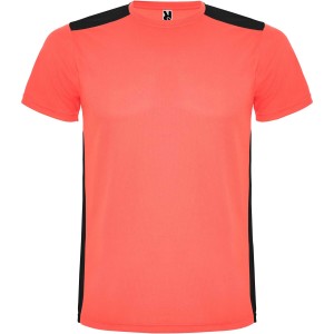 Roly Detroit rvid ujj uniszex sportpl, fluor coral, solid black (T-shirt, pl, kevertszlas, mszlas)
