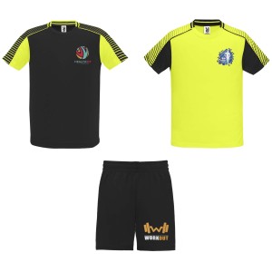 Roly Juve uniszex sport szett, Fluor Yellow, Black (T-shirt, p�l�, kevertsz�las, m�sz�las)
